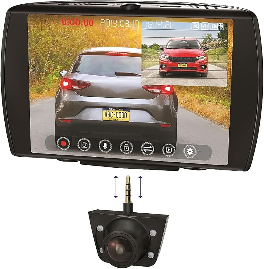 Car and Driver Full HD Dual-View Dash Cam, Front- and Rear-View System with Modular Camera, 150-Degree-Angle Lens, Night Vision, Collision Detection, and G-Sensor