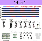 Car Interior LED Light Kit, 14-in-1 Ambient Lighting Strips, RGB Optical Fiber, Multiple Colors