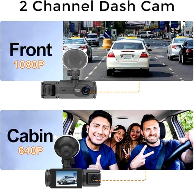 Dash Cam for Cars, 1080P Full HD Dual Dash Cam Front Inside, WiFi, 2" Screen, Night Vision, G-Sensor, Loop Recording, 170° Wide Angle, APP Control (Dual Dashcam)