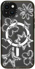 CASETiFY Impact iPhone 15 Plus Case [4X Military Grade Drop Tested / 8.2ft Drop Protection/Compatible with Magsafe] - Stars Prints - Chrome Doodles - Clear Black