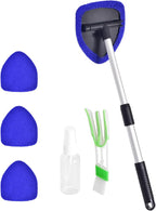 Windshield Cleaner, Car Windshield Cleaning Tool with 3 Reusable and Washable Microfiber Pads and Extendable Handle Microfiber Car Window Cleaner