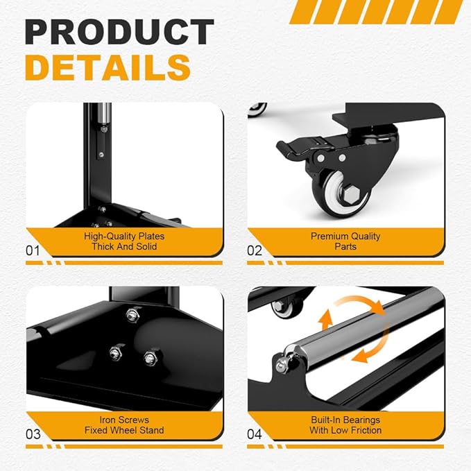 Yeeoy Rolling Wheel Detailing Stand, Heavy Duty Wheel Cleaning Stand, Portable Tire Car Detailing Roller with 3-Way Rotating Rollers for Cleaning, Ceramic Coating, Applying Tire Shine & Car Wheel Wash