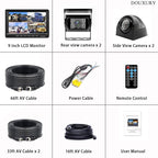 Backup Camera System with 9'' Quad Split 1080P Monitor for RV Trailer Semi Truck Camper Bus & 4 AHD Rear Side View Camera with DVR Record Function Night Vision IP69 Waterproof Avoid Blind Spot DOUXURY