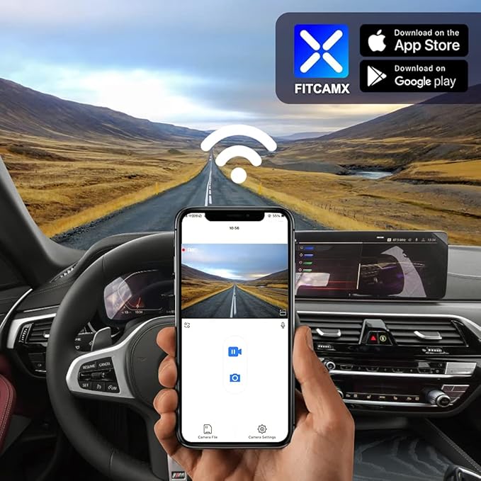 Fitcamx 2K Front and Rear Dash Cam Suitable for BMW 5 7 Series 2018-2023 530i 540i M550i 740i 750i M760i G30/G11, OEM Look, Dual 1440P+1080P HD Video, Loop Recording, WiFi & APP, G-Sensor, 64GB Card