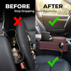 Car Seat Gap Filler Organizer, 2026 New Premium Leather Console Organizer for Holding Phone, Sunglasses, Auto Console Side Storage Box with Cup Holders 2 Seat Hooks for Drink (Beige, Passenger Seat)
