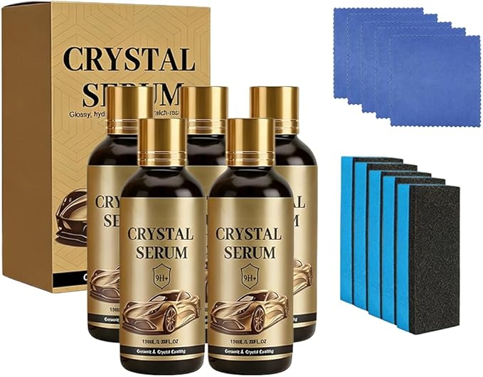 Crystal Serum, Ceramic Coating for Cars, 3.38FL.OZ 9H Nanotechnology Paint Protection Kit, Advanced Crystal Serum for High Gloss Shine & Hydrophobic Water Beading (5pcs)