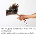 Feather Dusters for Cleaning, Feather Duster Ddzmz Fluffy Natural Genuine Ostrich Feathers and Reusable Wooden Long Handle Large Ostrich Feather Duster Cleaning for Housewife Brown Length 24" 1Pack