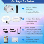 FIREWORK Meteor+Twinkle 10W Starlight Headliner Kit Bluetooth APP/Remote Music Mode RGBW LED Fiber Optic Light Star Ceiling Light Kit 550pcs 13.1ft/4m 0.03in/0.75mm Fiber Cable + Shooting Star kit