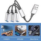 SHOWERORO Portable USB Splitter Cable Male to Female Multi-Function Hub for Laptop with Fast Data Transfer Compact Silver USB Power Expander