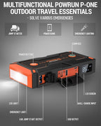 Powrun P-ONE Jump Starter, 2000A Portable Jump Box - Car Jump Starter Battery Pack for up to 8.0L Gas and 6.5L Diesel Engines, 12V Battery Jump Starter with Carry Case (Orange)