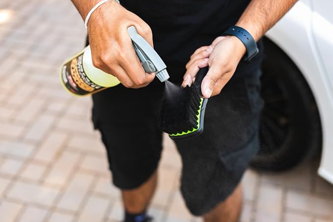 Detail Factory - ProGrip Interior Scrub Brush - Soft Bristles - Rubber Grip for Maximum Stability and Comfort - Curved Head Profile for Better Clearance - Solar Flare