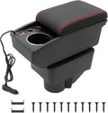 YJYWZH Car Armrest Box Fit for Ford Fiesta 3 2011-2019 MK7 Accessories Center Console Cup Holder Double Layer Storage Organizer Box with 2 USB Fast Charging Ports, Red Stitches