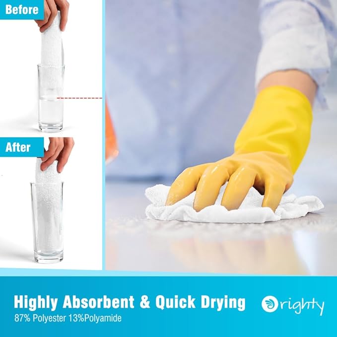 Orighty Cleaning Cloths Bulk, 200 Pack Shop Rags Reusable, Multi-Purpose Shop Towels for Cars, Microfiber Cleaning Rags for Automotive, Mechanic, Kitchen, Lint Free Towels 11.5’’ x 11.5’’, White