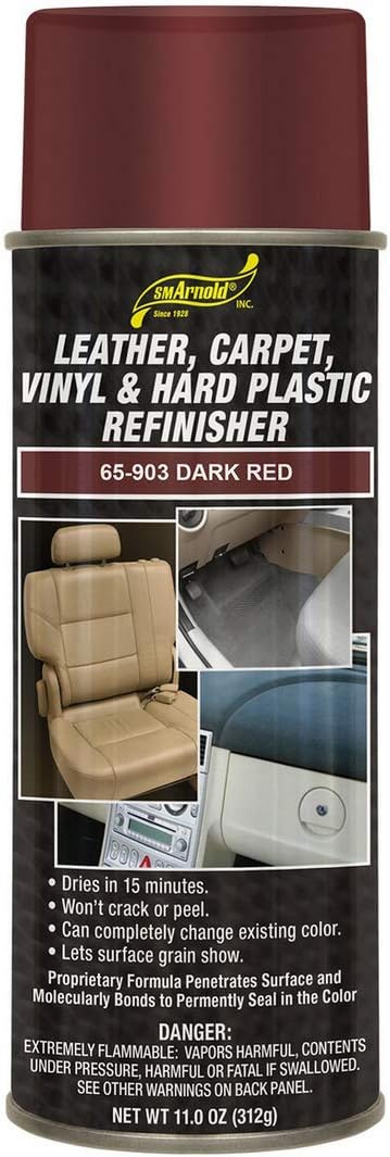 SM Arnold Refinishing Spray Paint - DARK RED 11 Oz. - For Leather, Carpet, Vinyl, Metal, Plastic, Polycarbonate, Polypropylene, Acrylic, Lexan, Fiberglass | Pro Grade Aerosol Refinisher