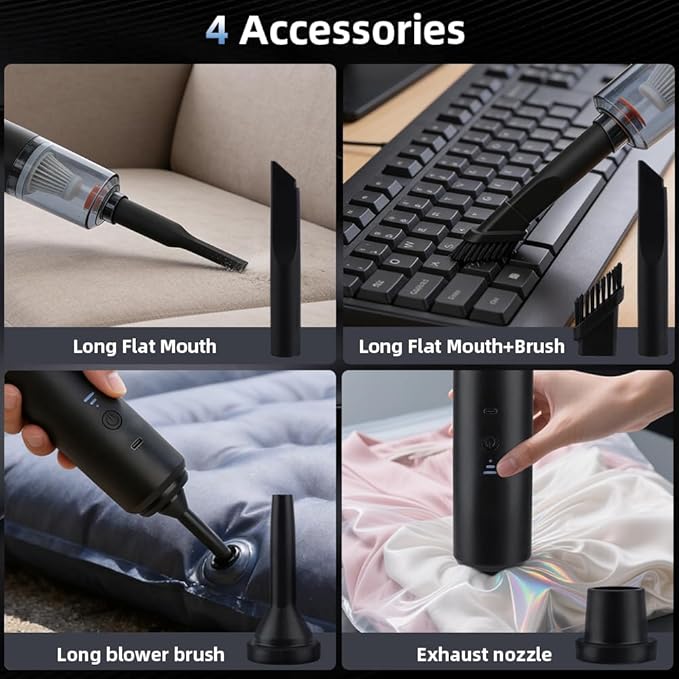 IFTHFOUR Computer Vacuum Cleaner Cordless, Strong Suction & Blowing 4-in-1 Handheld with Multi-Nozzles, Washable Filter - Rechargeable Mini Vac for Keyboard, Car, Desk, Pet Hair Cleaning