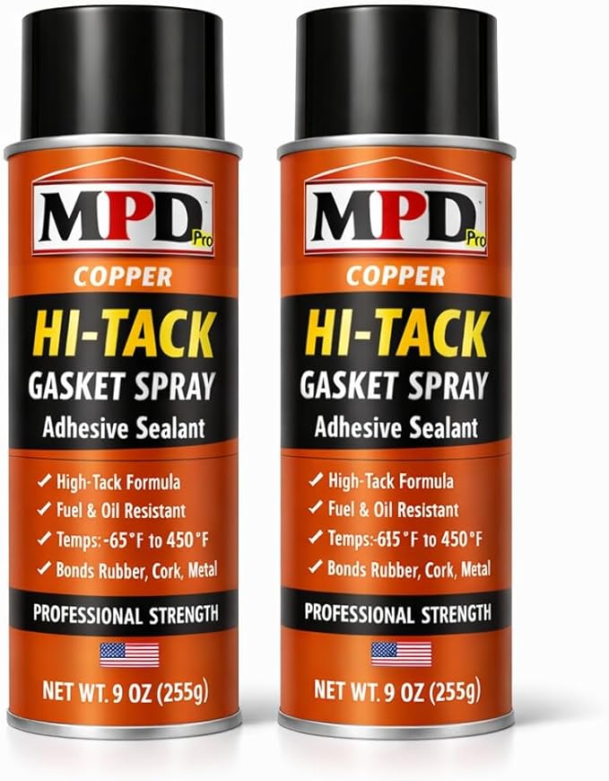 MPD Pro Hi-Tack Gasket Spray Adhesive Sealant – High-Tack Aerosol Gasket Bonding Spray, Fuel & Oil Resistant, −65°F to 450°F, Professional Assembly Aid, (2-Pack)