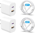 20W Dual Port Fast Charger Block 2-Pack with 6FT & 10FT MFi-Certified Cables, PD/QC3.0 Quick Charge Adapter for iPhone 14/13/12/11 Pro Max/XS/XR/X, iPad, AirPods Pro - Overheat & Surge Protection