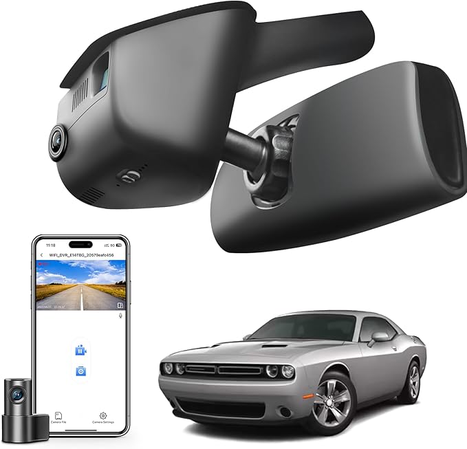 Mangoal Front 4K & Rear 1080P Dash Cam Custom Fit for Dodge Challenger 2015 2016 2017 2018 2019 2020 2021 2022 2023(Model B), GT R/T SXT SRT Hellcat R/T Scat Pack, UHD 2160P, WiFi & App,128GB Card