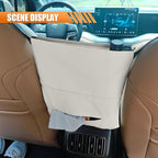 Car Handbag Holder Between Seats, Luxury Leather Car Purse Holder with Tissue Box, Multi-Pocket Large Capacity Storage Bag, Hanging Auto Organizer Pets Kids Barrier for Safe Driving (Beige)
