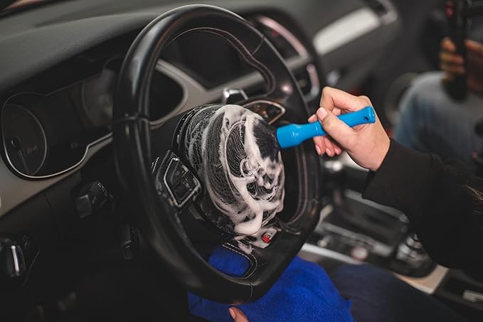 Detail Factory - Synthetic Detailing Brush - Ultra-Soft Bristles, Comfortable Grip and Scratch-Free Cleaning for Exterior, Interior, Emblems, Badges, and Instrument/Guage Panels. (Blue, Long)