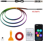 Car Interior Ambient LED Light with APP & Remote Control, 43.3" Music Mode Fiber Optic USB Powered Acrylic Atmosphere Lamp Strip, Flexible RGB Auto Inside Neon Light Kit, Universal Fit