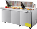 VEVOR 72"W Commercial Refrigerator, 18.7 Cu. Ft Sandwich Prep Refrigerated Table, Mega Top Food Prep Fridge with 30 Pans and Cutting Board, Stainless Steel Salad Prep Cooler for Restaurant, Food Truck