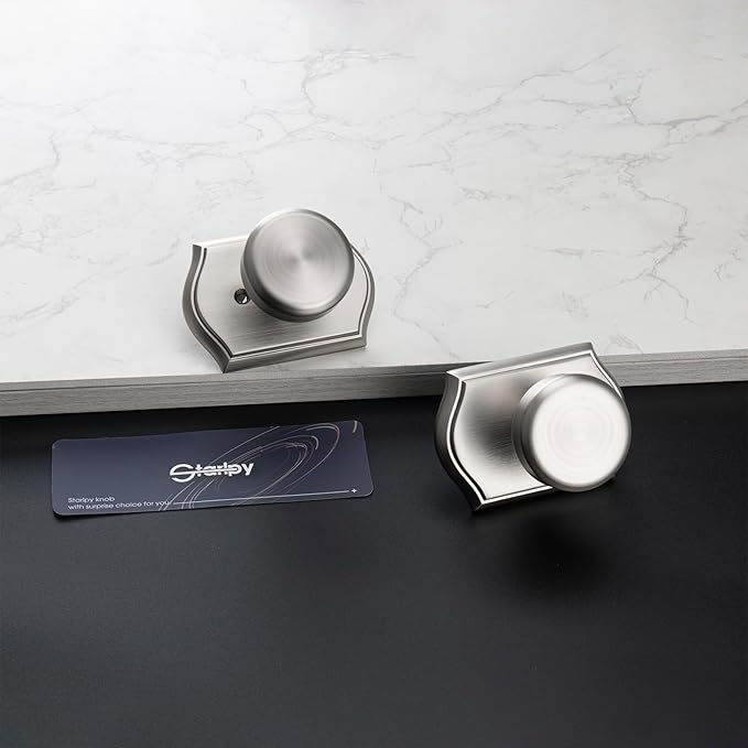 Interior Pismo Doorknobs for Bath & Bedroom, Brushed Nickel Door Knobs with Camelot Trim, Heavy Duty Door Knob with Lock