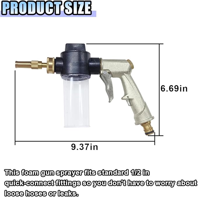 Car Wash Foam Gun Sprayer, Adjustable Metal High-Pressure Spray Hose Nozzle with 3.5oz/100cc Plastic Soap Dispenser Bottle, Fit Car Washing, Watering Plants, Floor Cleaning (Silvery)