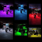 4 Pcs Golf Cart Underglow Lights, RGB Led Strip Lights for EZGO Yamaha Club Car, RF/APP Control, Sound Active, Music Sync with Voltage Reducer, Water Resistant Flexible Tubes
