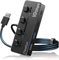 Qeefun 4-Port USB 3.2 Hub with 2 USB-C and 2 USB-A Ports, Individual LED Power Switches,10Gbps Data Transfer USB Splitter with 4ft Extension Cable, Multiple USB Extender for Laptop, PC, iMac etc