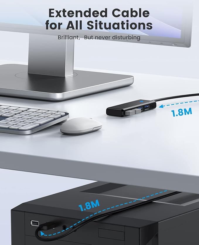 ORICO USB 3.0 Hub, 4-Port USB Hub with 6Ft Long Cable, Ultra Slim USB Splitter for Laptop MacBook Pro, iMac, Surface Pro, XPS, PS5，PC, Flash Drive, Mobile HDD
