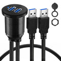 BATIGE Alloy Dual Port USB 3.0 Car Dashboard Flush Mount Cable, Male to Female with LED Indicator Extension Cable for Car Truck Boat Motorcycle Dashboard Panel 1ft