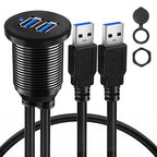 BATIGE Alloy Dual Port USB 3.0 Car Dashboard Flush Mount Cable, Male to Female with LED Indicator Extension Cable for Car Truck Boat Motorcycle Dashboard Panel 1ft