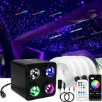 AMKI Updated 4Color Meteor Twinkle 36w Starlight Headliner Kits 1200pcs 0.03in 13.1ft, 240pcs RGB Meteor Shooting Star Cable, 2 in 1 Fiber Optic Light Box RGBW Sound Activated Mode for Car& Home Decor