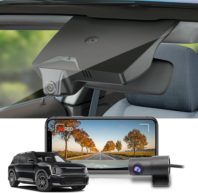 Fitcamx 4K Dual Dash Cam Adapts for Kia EV9 2023-2026 Wind Land GT-Line (Part No#DO000), Integrated OEM Style, Front 2160P+Rear 1080P Video, Loop Recording, WiFi&APP, G-Sensor, Easy to Use, 128GB Card