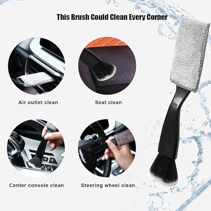 Double Head Brush for Car Clean,Car Brushes for Detailing Interior,Car Detailing Brushes Exterior,Soft Car Detailing Brush(Black&White,3Pack)