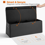 Fyzeoty Car Organizers and Storage - Trunk Organizer for Suv Car,Car Trunk Leather Storage Box,Extra Large,Magnetic Lid,Collapsible and Adjustable Trapezoidal-Black