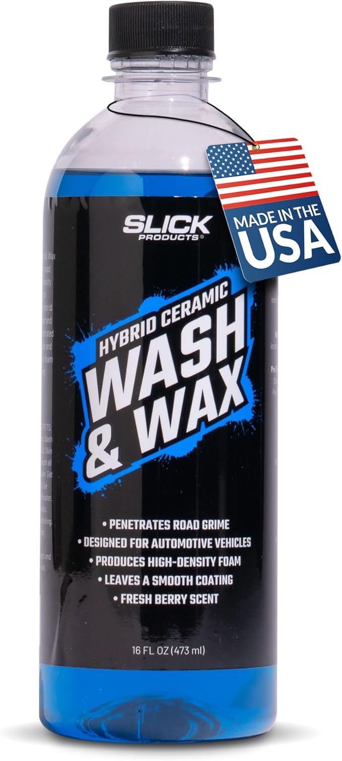 Slick Products Hybrid Ceramic Wash & Wax Super Concentrate – Extra Thick Foaming Car Shampoo & Motorcycle Wash Soap with Wax Protection – Perfect for Foam Cannon – 16 oz.