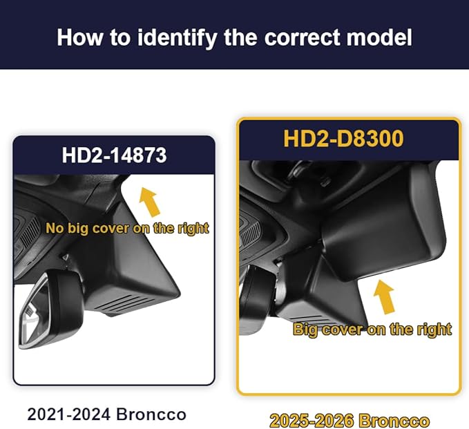 Fitcamx Front 2160P+Rear 1080P Dash Cam Adapts for Ford Bronco 2025-2026 & Bronco Rapor (HD2-D8300), OEM Factory Look, 2 Way HD Video, WiFi & APP, Loop Recording, G-Sensor, Easy to Use, 128GB Card