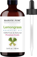 Majestic Pure Essential Oil with Glass Dropper - 100% Pure and Natural - Essential Oils for Diffuser, Aromatherapy, Soap and Candle Making, Lemongrass Essential Oil, Lemongrass Oil, 3.4 Fl Oz