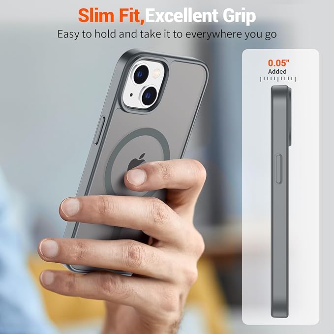 SUPFINE Magnetic for iPhone 15 Plus Case & iPhone 14 Plus Case(Compatible with MagSafe) (Military Grade Drop Protection) Slim Translucent Shockproof with Anti-Fingerprint Phone Case,Gray