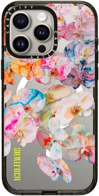 CASETiFY Impact iPhone 15 Pro Max Case [4X Military Grade Drop Tested / 8.2ft Drop Protection/Compatible with Magsafe] - AF Dream FLWRS - Clear Black
