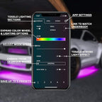 LEDGlow 4pc Bluetooth Million Color LED Underbody Underglow & 4pc Interior Footwell Accent Lighting Kit for Cars - Smartphone App - Courtesy Lights - Create Any Color - Control Box