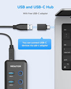 Powered USB 3.0 Hub, Wenter 6-Port USB Hub Splitter (4 Faster Data Transfer Ports+ 2Pcs 36W QC Charging Ports) with Individual LED On/Off Switches, USB Hub 3.0 Powered with Power Adapter