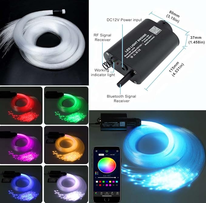 AZIMOM Bluetooth/APP LED 16W RGBW Fiber Optic Light Star Ceiling Kits 450pcs 0.03in 6.5ft Sensor Music Mode Remote Control Car Use Home Headliner Starlight Decoration