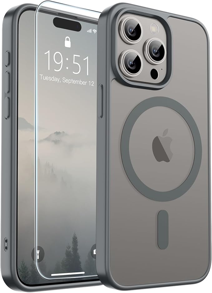 SUPFINE Magnetic for iPhone 15 Pro Case (Compatible with MagSafe) (Military Grade Drop Protection) Translucent Matte Shockproof Phone Case, Gray