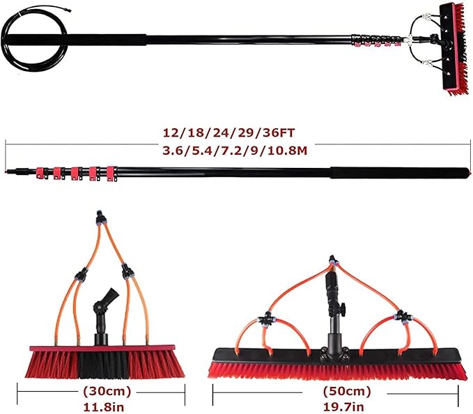 Water Fed Pole Kit - Telescopic Window Cleaning Brush Set for Outdoor Use Ideal for Washing Windows Solar Panels and Vehicle Detailing Extendable Reach for Effortless Cleaning
