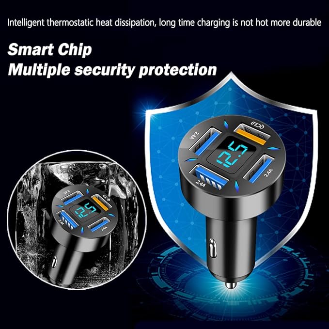 2Pcs 66W Fast USB Car Charger Fast Charge with Voltmeter LED Light Display Car Charger Adapter Compatible for iPhone 14/13/12/11pro/x/8/S22/S22+/Ultra/S21/S10/S9 (2Pcs Black)