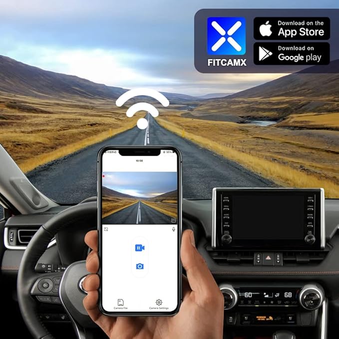 Fitcamx Front 2K+Rear 1080P Dash Cam Adapts for Toyota RAV4 2022-2025 (Model B, with Vents on Cover), OEM Style, Dual HD Video, Built-in WiFi & APP, Loop Recording, G-Sensor, Easy to Set, 64GB Card