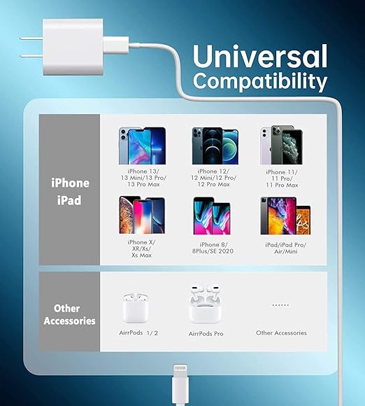 iPhone Fast Charger,10FT iPhone Charger Fast Charging 20W PD USB C Wall Charger Plug Type C Power Adapter Lightning Cable Cord Compatible with Apple iPhone 14/13/12 Pro/11/XS/Max/XR/X/8 Plus/SE,iPad